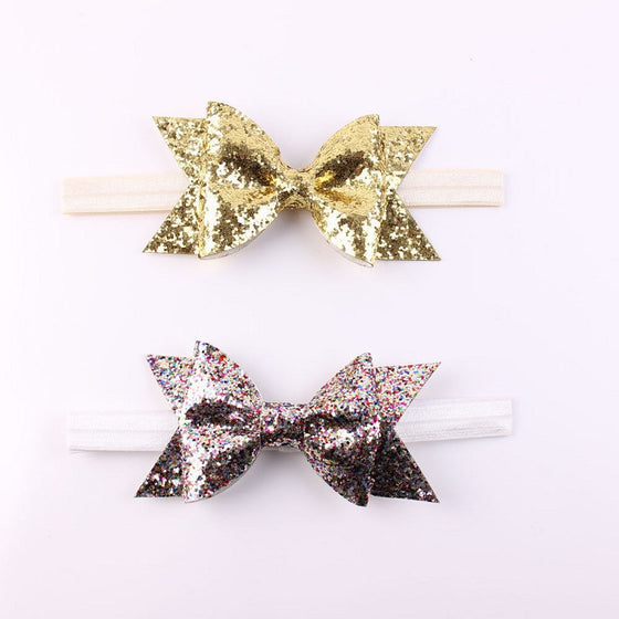 Flower Bow Glitter Elastic Headband For Infantile Girls