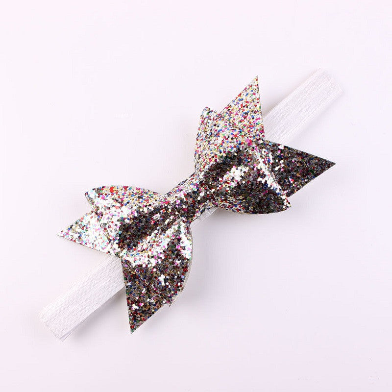 Flower Bow Glitter Elastic Headband For Infantile Girls