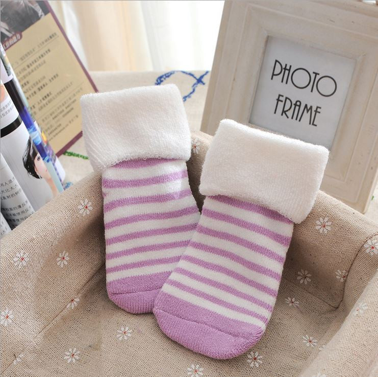 Winter Striped Terry Socks Thick Warm