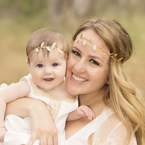 Mommy And Baby Silver Gold Leaf Headband